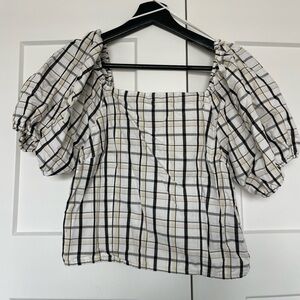 Levi's Black and White Checkered Puff Sleeve Blouse